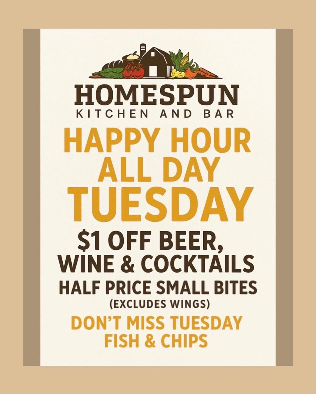 All-Day Happy Hour + New Dinner Features at Homespun Kitchen — 1 of 4