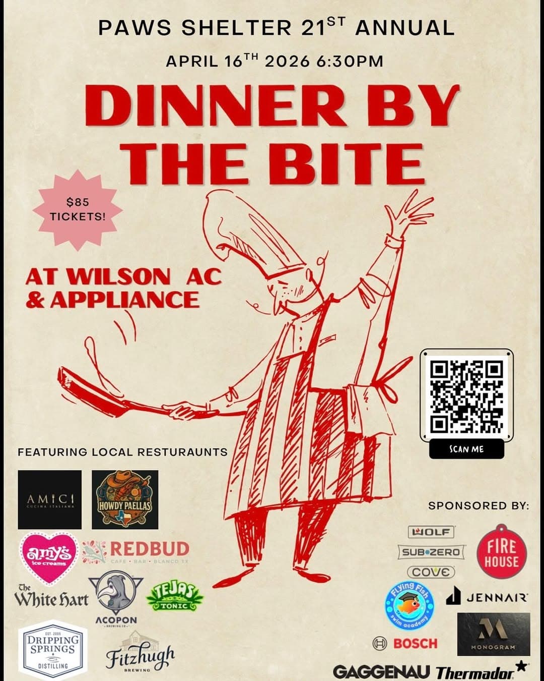 Paws Shelter 21st Annual Dinner by the Bite Fundraiser