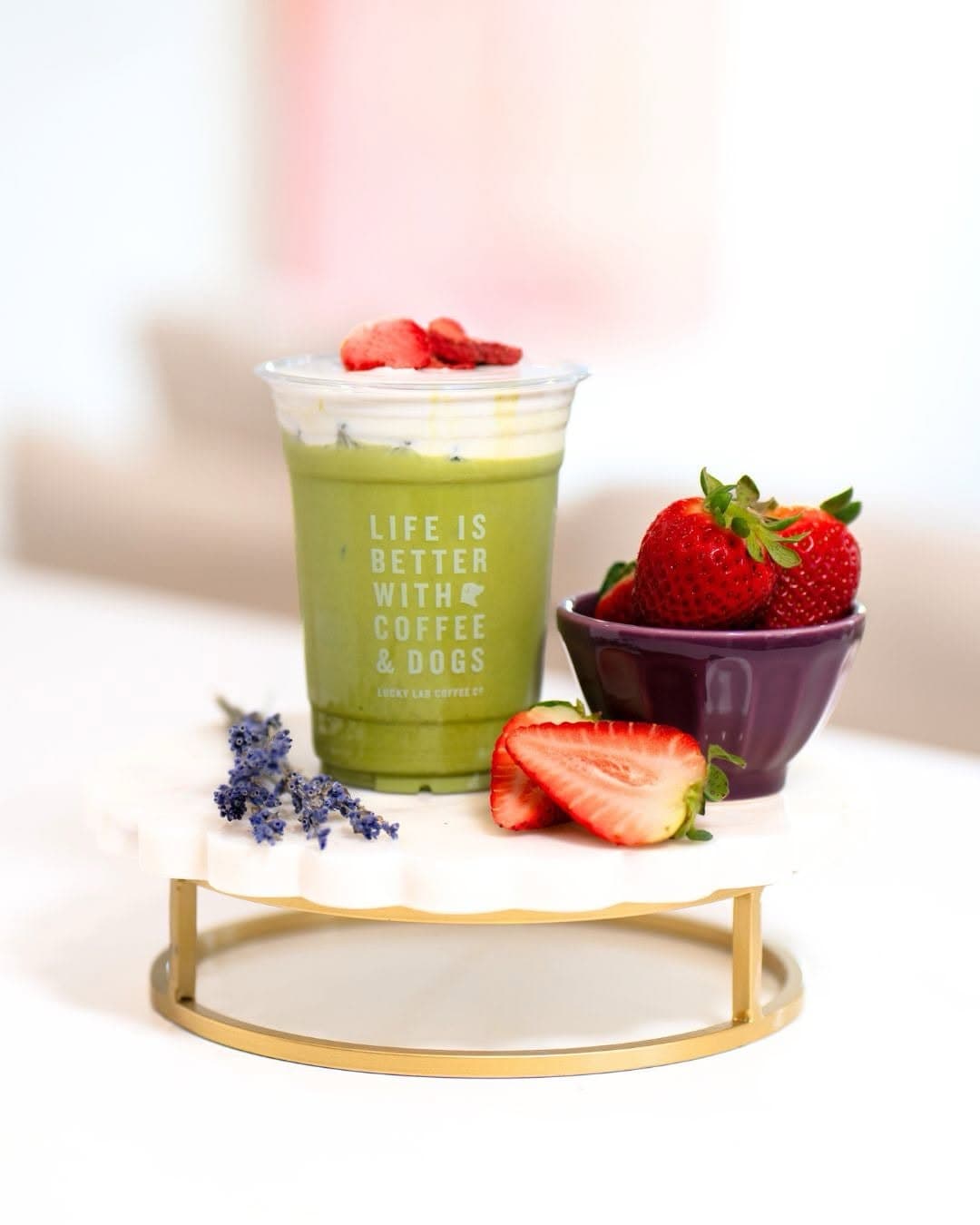 Strawberry Lavender Matcha with Oat Cold Foam at Lucky Lab Coffee — 1 of 2